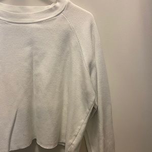 Plain white textured crop long sleeve shirt